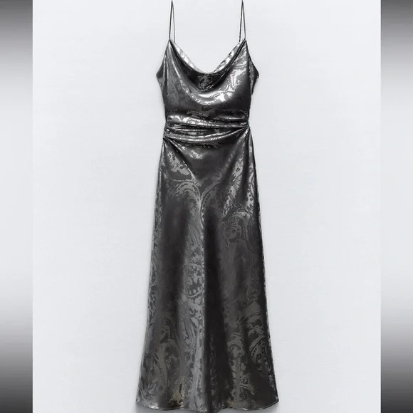 zara pleated foil dress NWT ZARA PLEATED FOIL DRESS M $89 3564 #25